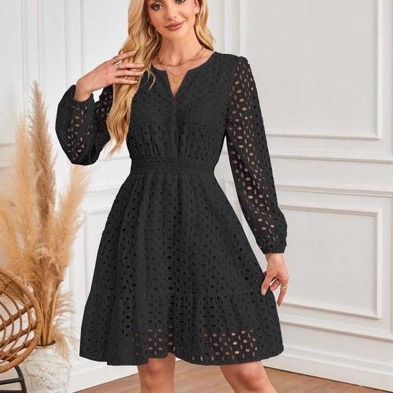 🌸Spring Specials 56% OFF💐 Women's V-Neck Long Sleeve Hollow Out Dress