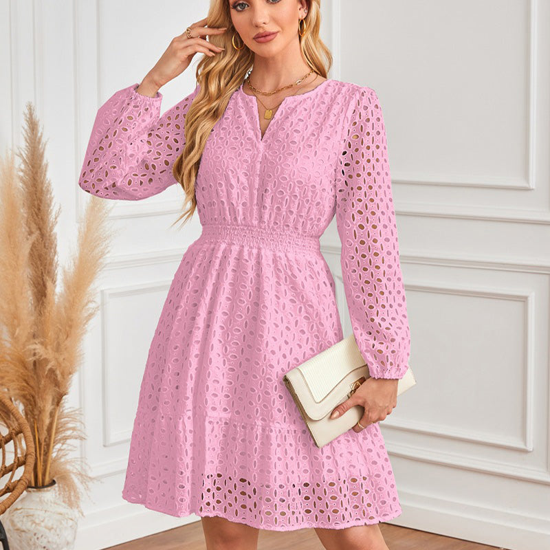 🌸Spring Specials 56% OFF💐 Women's V-Neck Long Sleeve Hollow Out Dress