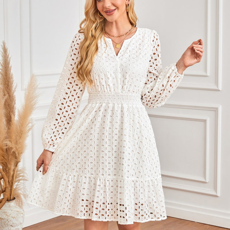 🌸Spring Specials 56% OFF💐 Women's V-Neck Long Sleeve Hollow Out Dress