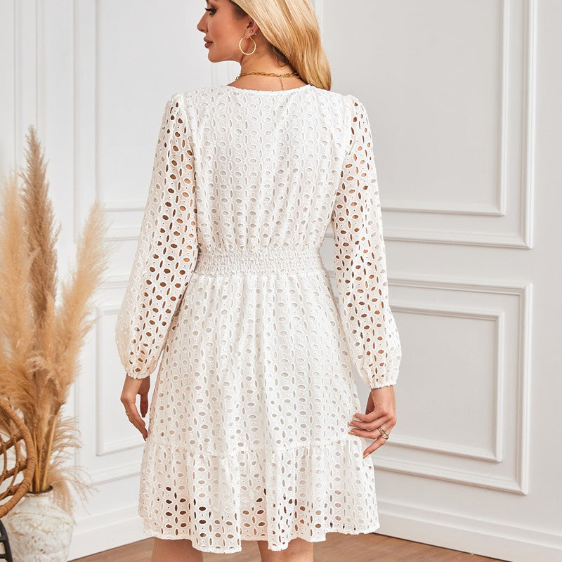 🌸Spring Specials 56% OFF💐 Women's V-Neck Long Sleeve Hollow Out Dress
