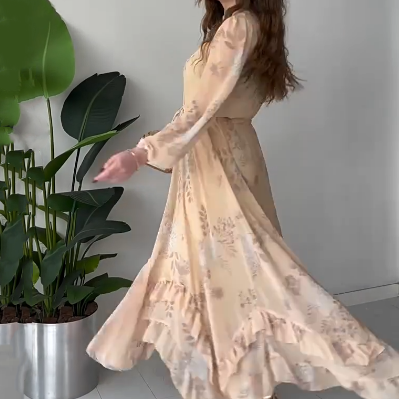 ✨New Products Limited Time Offer✨ Women's Elegant Mesh Long-Sleeve Floral Drawstring Dress
