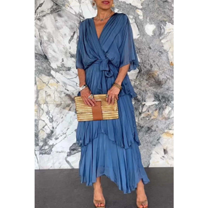 🌸Spring Specials💐 Elegant V-Neck Wrap Waist Tie Layered Dress