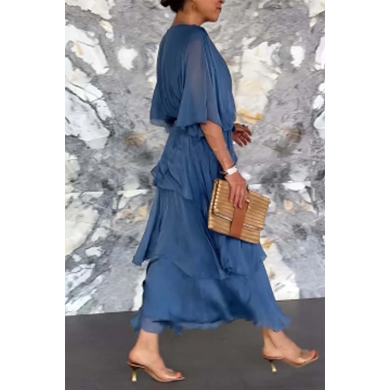 🌸Spring Specials💐 Elegant V-Neck Wrap Waist Tie Layered Dress