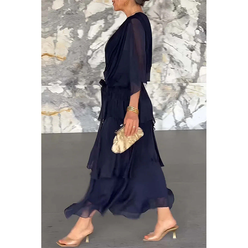 🌸Spring Specials💐 Elegant V-Neck Wrap Waist Tie Layered Dress