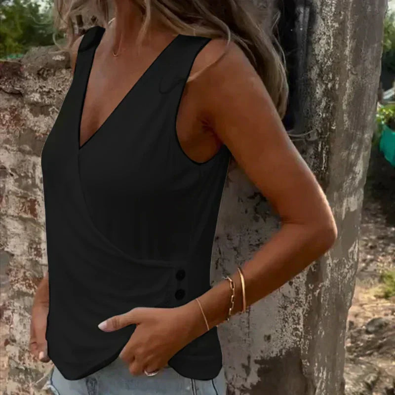 👚Button Cross V-Neck Tank Top🌟Stylish Design, Elegant Fit, Essential for Summer!