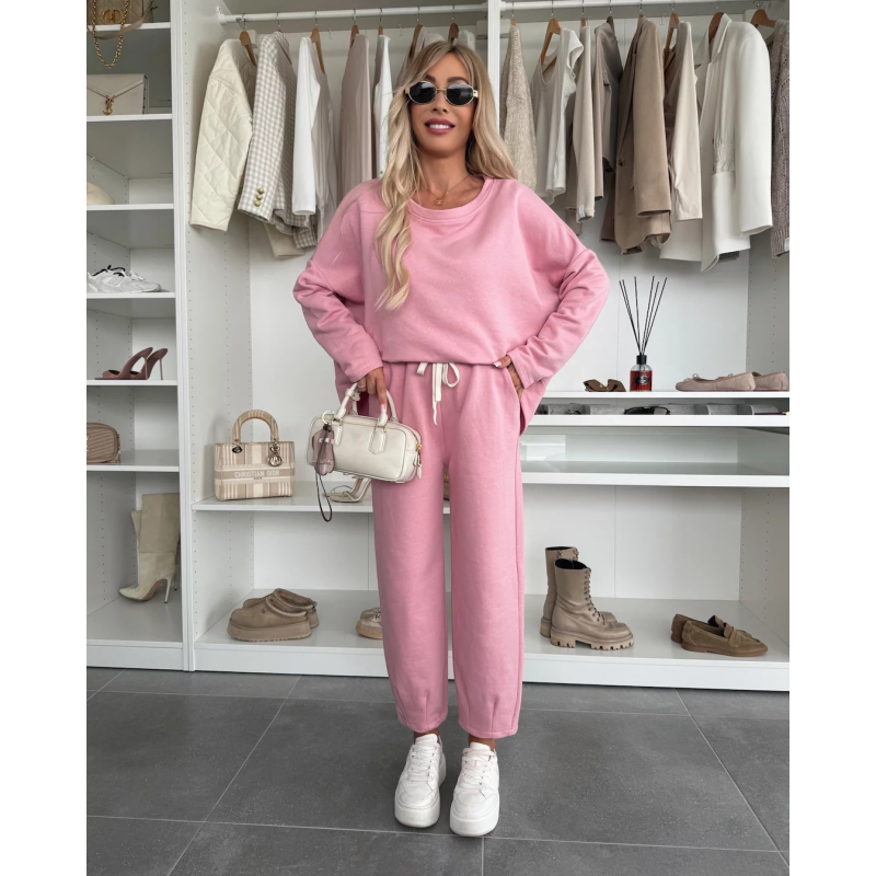 ✨ 2025 The Spring Hot Sale 🧥Solid Color Round Neck Top & Loose Pants 2-PCS👖