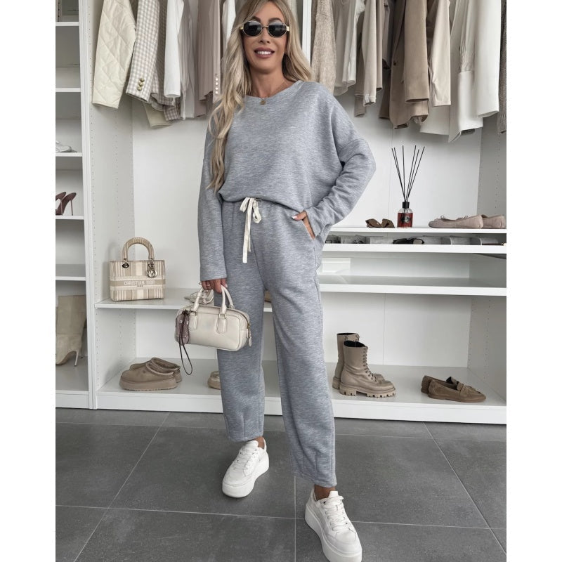 ✨ 2025 The Spring Hot Sale 🧥Solid Color Round Neck Top & Loose Pants 2-PCS👖