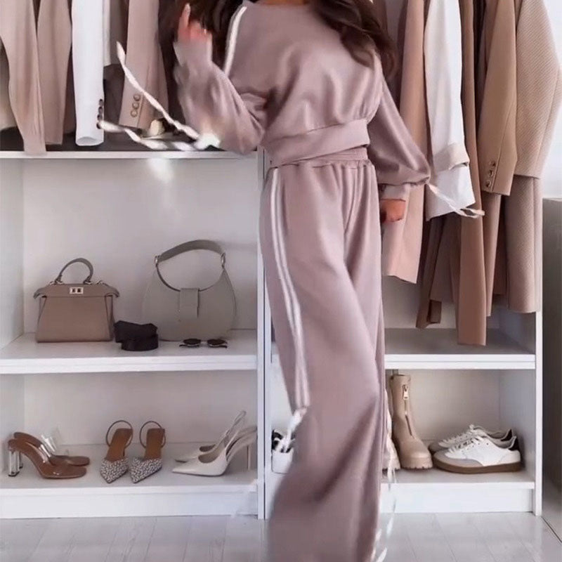 💖2025 Hot Sale💖 Round-Neck Top & Wide-Leg Pants 2-Piece Set