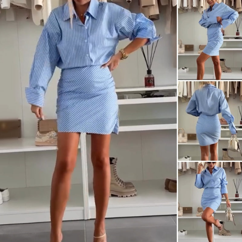 🌸2025 New design 50% OFF🌸💃Lapel Long Sleeve Striped Shirt Dress💖💖