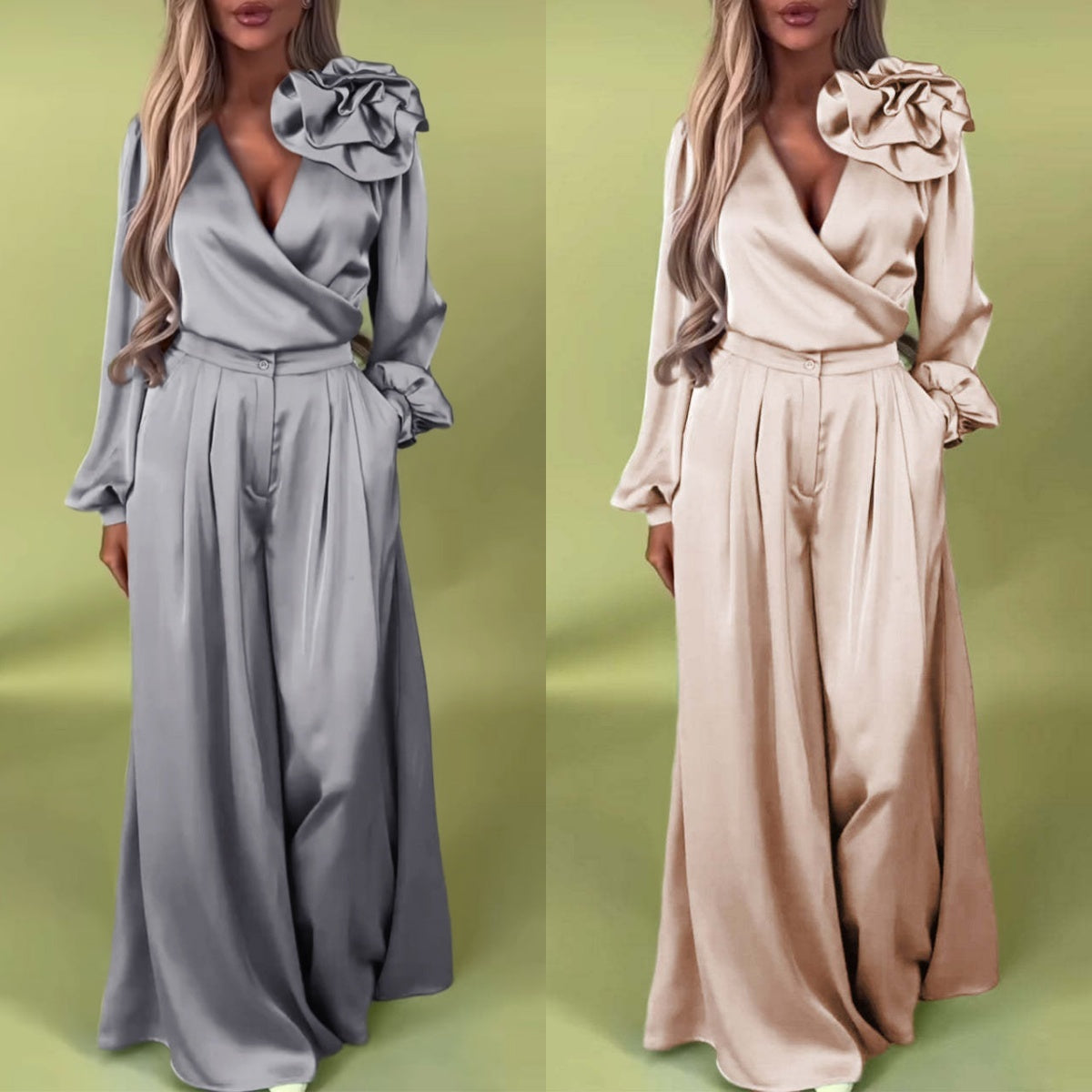 ✈️Free shipping✈️🌸NEW HOT SALE✨ Effortless Elegance! 💃 Women’s V-Neck Top & Wide-Leg Pants 2-Piece Set – Chic & Comfortable! 🌸