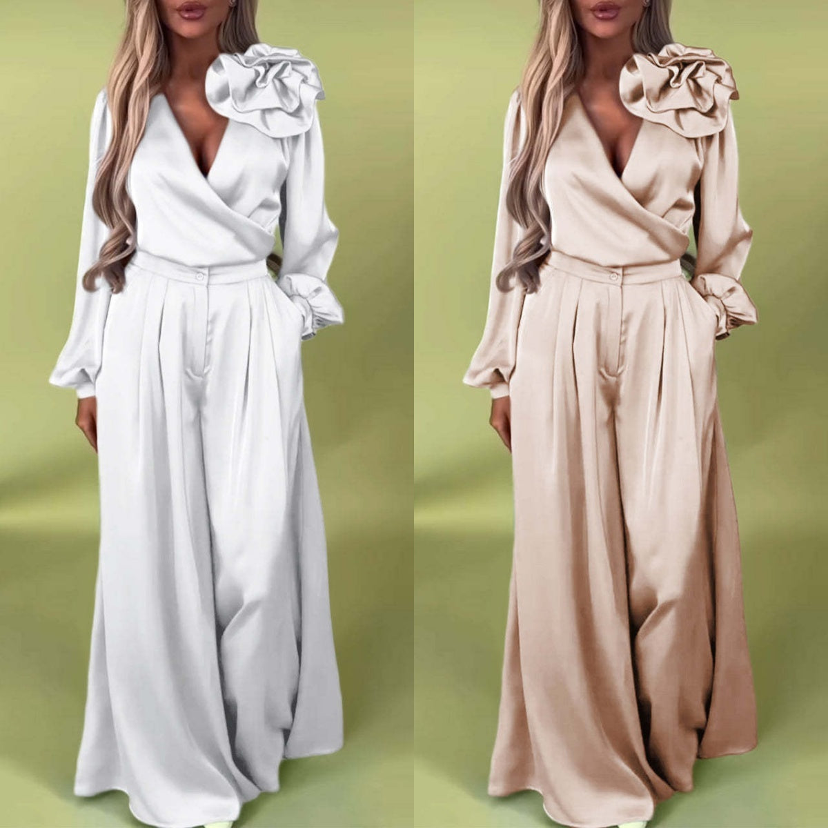 ✈️Free shipping✈️🌸NEW HOT SALE✨ Effortless Elegance! 💃 Women’s V-Neck Top & Wide-Leg Pants 2-Piece Set – Chic & Comfortable! 🌸