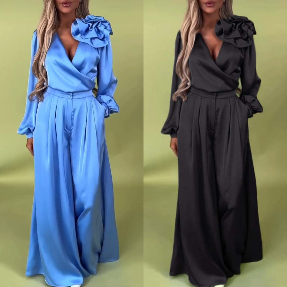 ✈️Free shipping✈️🌸NEW HOT SALE✨ Effortless Elegance! 💃 Women’s V-Neck Top & Wide-Leg Pants 2-Piece Set – Chic & Comfortable! 🌸