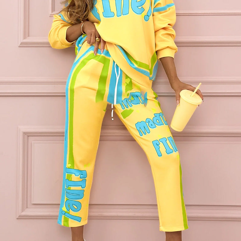 ✨Limited Sale 49% OFF✨Women's Colorful Print Two-Piece Sweatshirt and Jogger Set