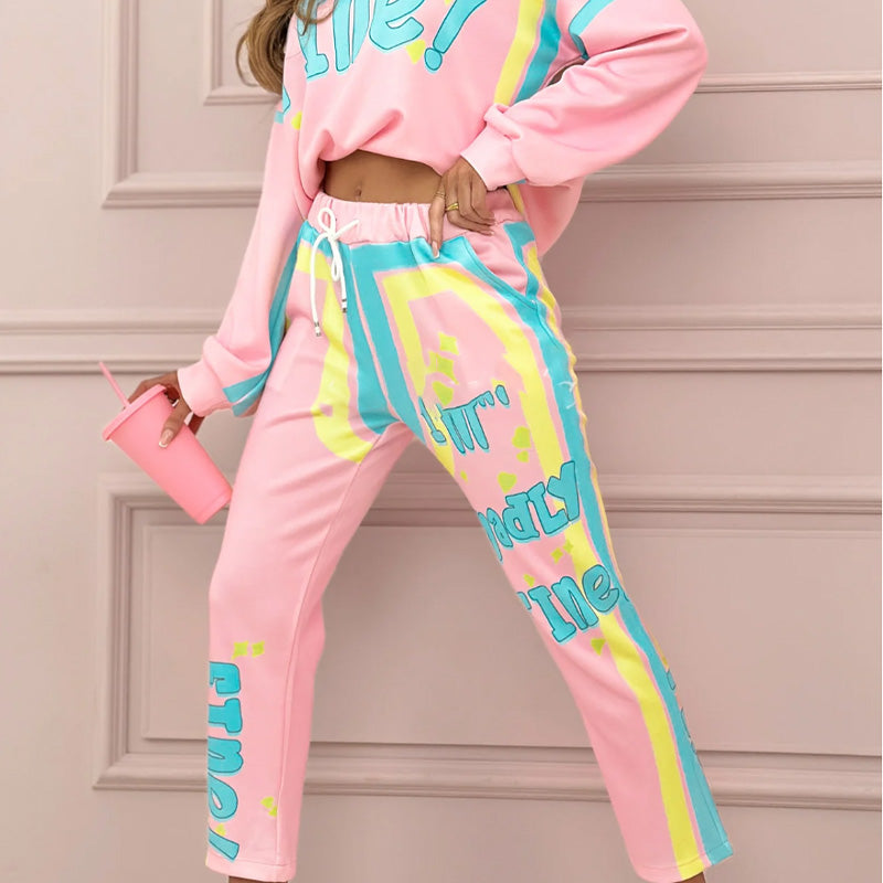 ✨Limited Sale 49% OFF✨Women's Colorful Print Two-Piece Sweatshirt and Jogger Set