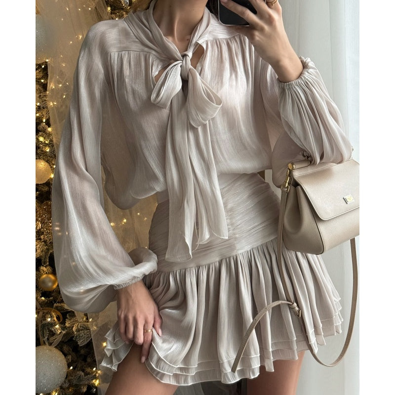🎀Limited Time 60% OFF🎀 Fashion Bowknot Top High Waist Half-body Skirt Casual Set - Elegant bow design, high-waist cut, perfect for a stylish summer look!