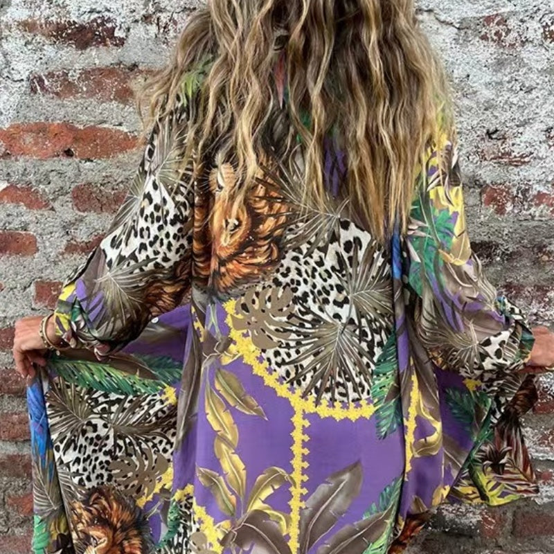 💗Limited Time Half Price Offer💗Printed Long Sleeve Lapel Open-Front Dress(The more you buy, the higher the discount)