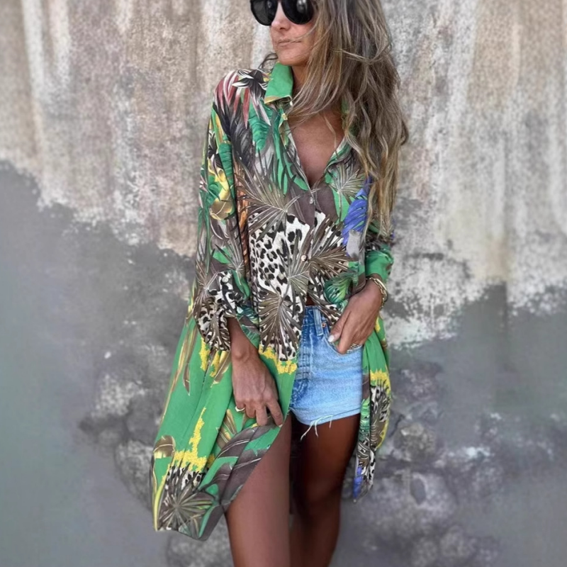 💗Limited Time Half Price Offer💗Printed Long Sleeve Lapel Open-Front Dress(The more you buy, the higher the discount)
