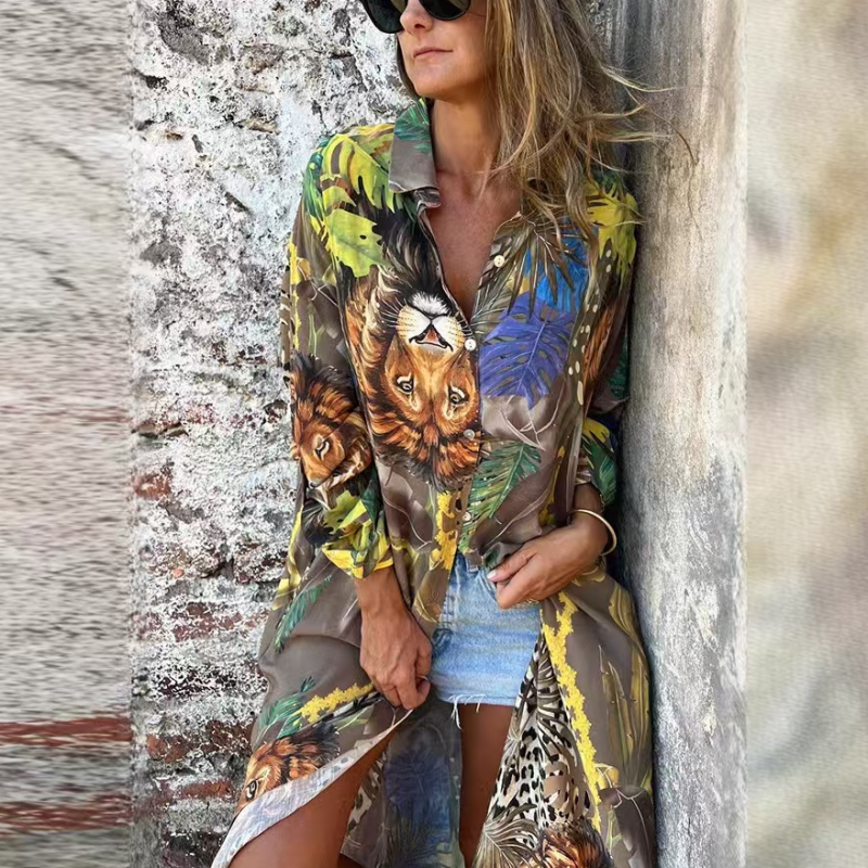 💗Limited Time Half Price Offer💗Printed Long Sleeve Lapel Open-Front Dress(The more you buy, the higher the discount)