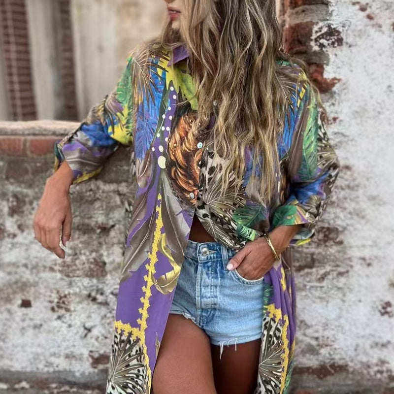💗Limited Time Half Price Offer💗Printed Long Sleeve Lapel Open-Front Dress(The more you buy, the higher the discount)