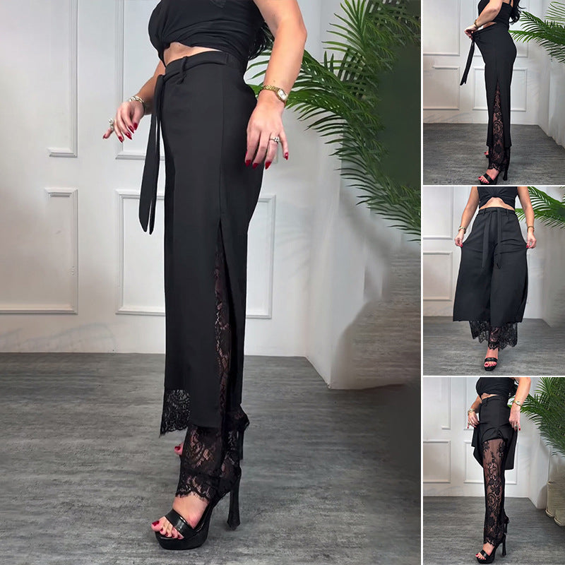 💋🎉Meet Goddess Day 50% OFF🌹 Women's Sexy Lace Lined Wide Leg Pants - Elegant Lace, Stylish Cut, Show Off Your Charming Curves!
