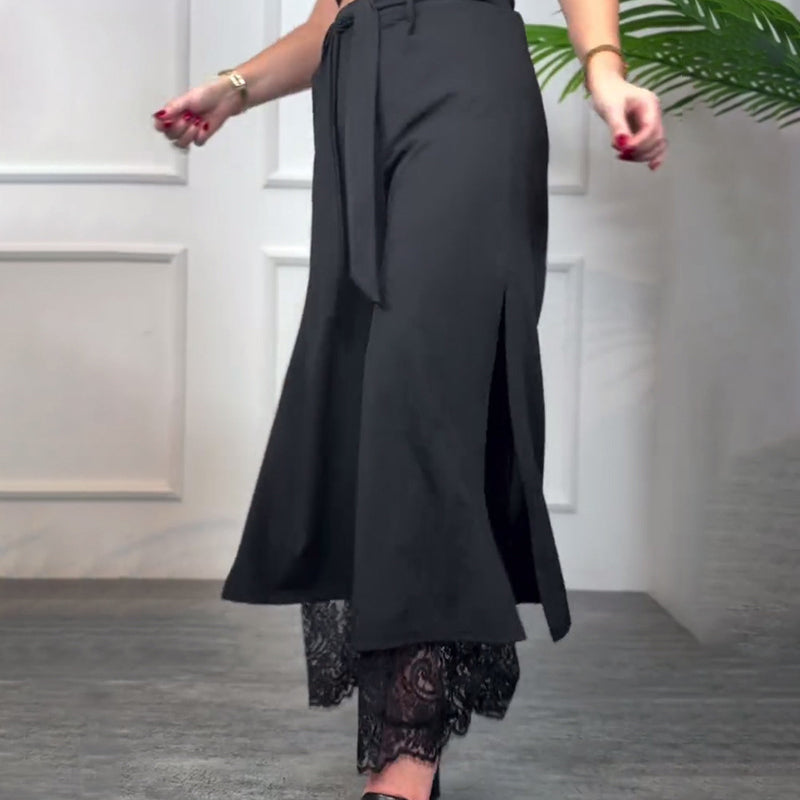 💋🎉Meet Goddess Day 50% OFF🌹 Women's Sexy Lace Lined Wide Leg Pants - Elegant Lace, Stylish Cut, Show Off Your Charming Curves!