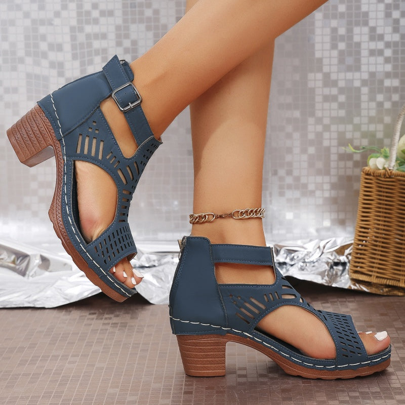 🎁Hot sale 🔥🔥Versatile Hollow Out Mid Heel Open Toe Sandals(50% OFF)