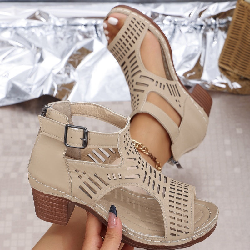 🎁Hot sale 🔥🔥Versatile Hollow Out Mid Heel Open Toe Sandals(50% OFF)