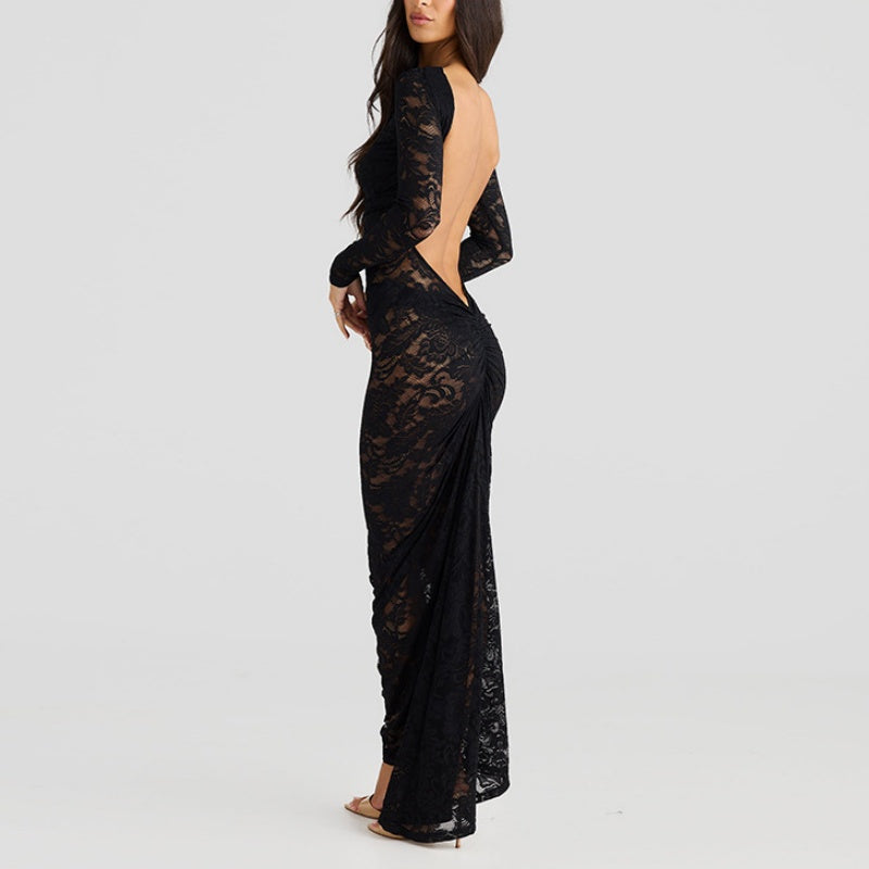 🌹👗Limited Time 50% OFF💃 Sexy Backless Lace Maxi Dresses - Graceful lace, sexy backless design, perfect for summer vibes!