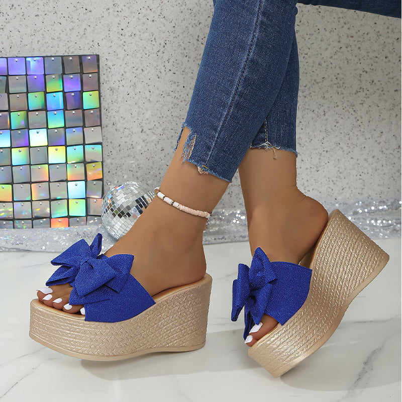 💕Limited Sale 50% OFF💕Women's Bow Thick Sole Wedge Slippers
