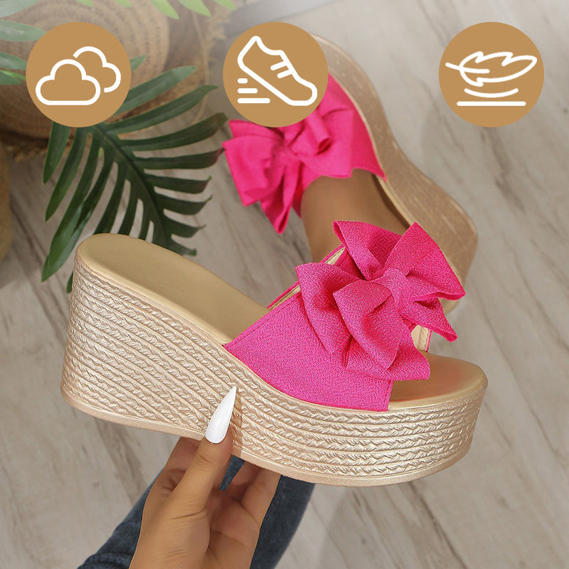 💕Limited Sale 50% OFF💕Women's Bow Thick Sole Wedge Slippers