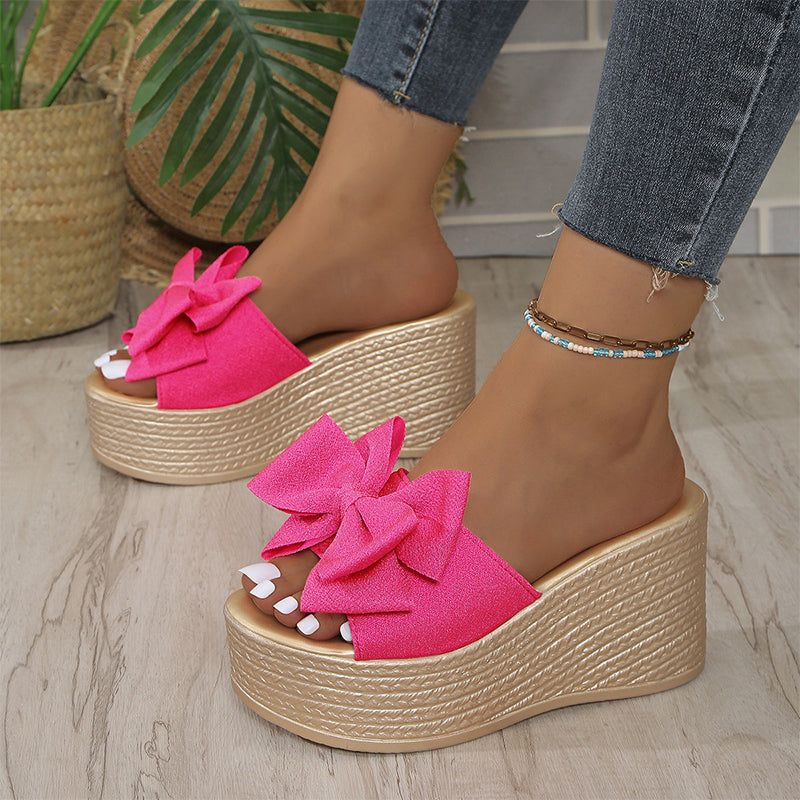 💕Limited Sale 50% OFF💕Women's Bow Thick Sole Wedge Slippers