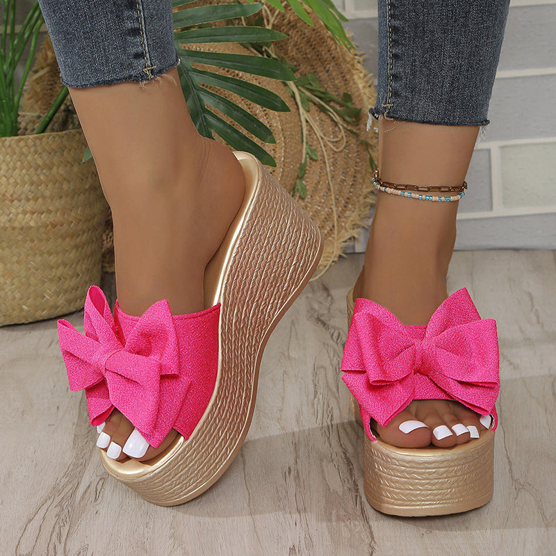 💕Limited Sale 50% OFF💕Women's Bow Thick Sole Wedge Slippers