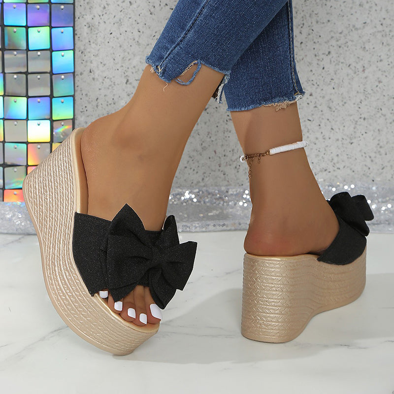 💕Limited Sale 50% OFF💕Women's Bow Thick Sole Wedge Slippers