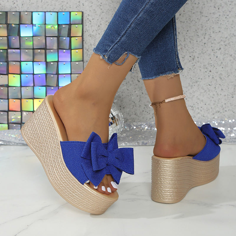 💕Limited Sale 50% OFF💕Women's Bow Thick Sole Wedge Slippers