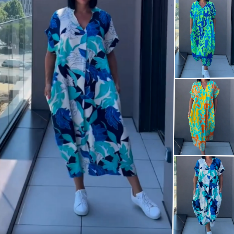 💜Limited Sale 52% OFF 👗Women's Casual Elegant Printed V-Neck Dress