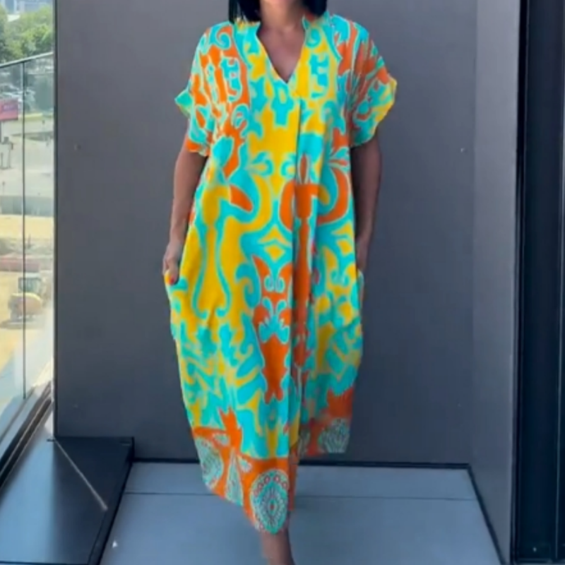 💜Limited Sale 52% OFF 👗Women's Casual Elegant Printed V-Neck Dress