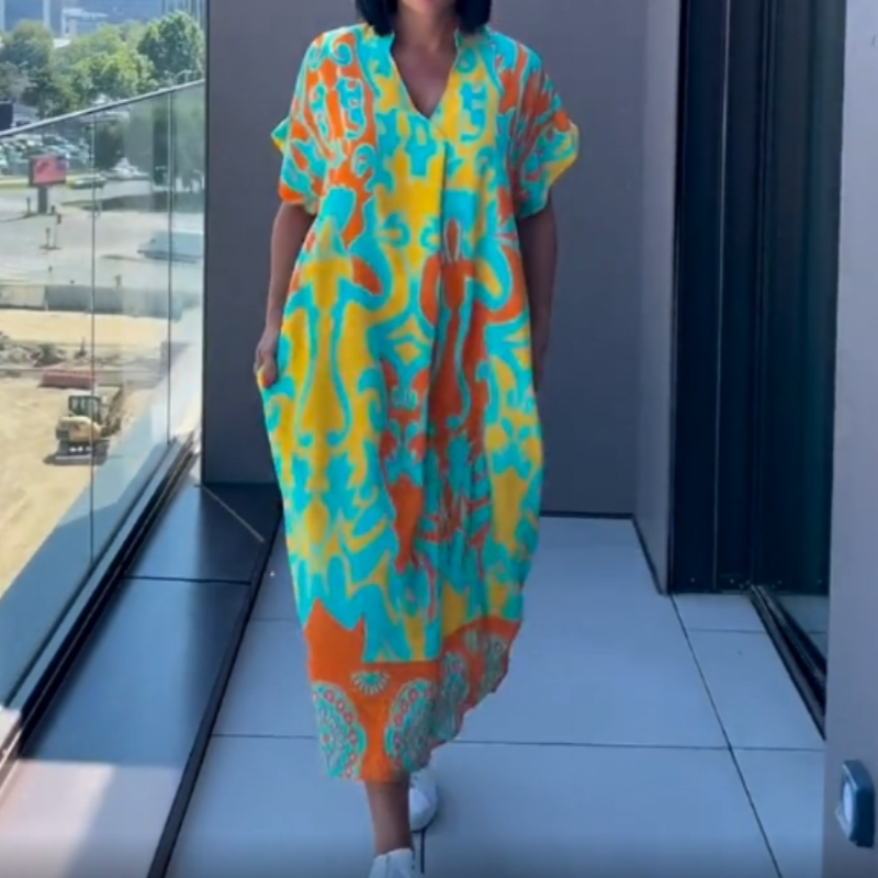 💜Limited Sale 52% OFF 👗Women's Casual Elegant Printed V-Neck Dress