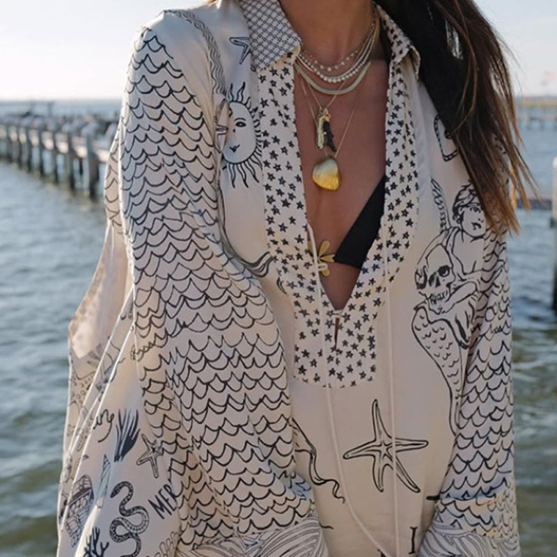 💕2025 HOT SALE 50% OFF💕 Satin Unique Letter Print Tassle Shirt and Elastic Waist Shorts Set