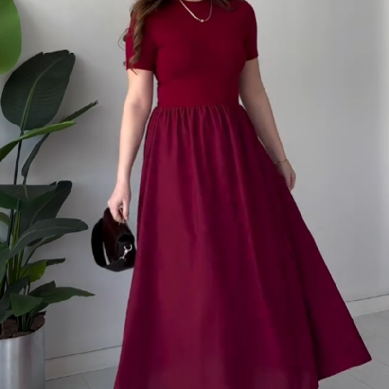 💖HOT SALE💖 Women's Elegant Short Sleeve High Waist Maxi Dress