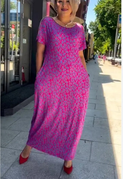 🔥50% discount🔥Diamond Neck Pink Purple Floral Print Dress