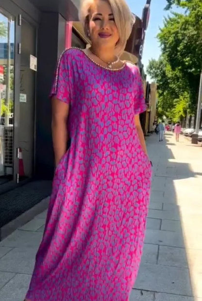 🔥50% discount🔥Diamond Neck Pink Purple Floral Print Dress