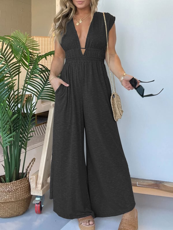 👗SUMMER HOT SALE 50% OFF🎁2024 NEW DEEP V HI LO HEM JUMPSUIT WITH POCKETS