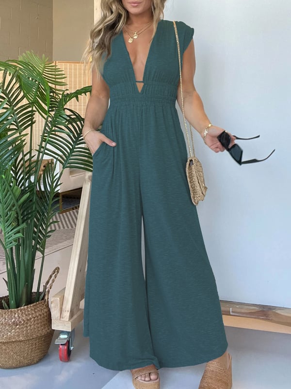 👗SUMMER HOT SALE 50% OFF🎁2024 NEW DEEP V HI LO HEM JUMPSUIT WITH POCKETS