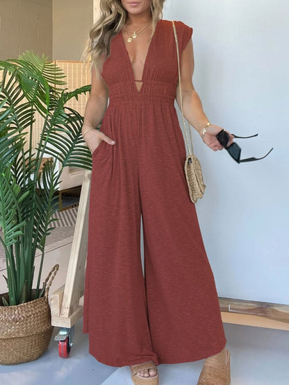 👗SUMMER HOT SALE 50% OFF🎁2024 NEW DEEP V HI LO HEM JUMPSUIT WITH POCKETS