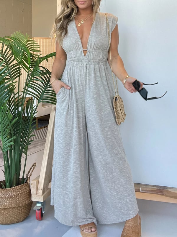 👗SUMMER HOT SALE 50% OFF🎁2024 NEW DEEP V HI LO HEM JUMPSUIT WITH POCKETS