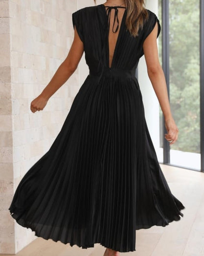 💃Timeless Elegance: Draped V-Neck Pleated Skirt Dress