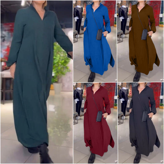 2024 Hot Sale 50%OFF💕Side Slit Lapel Loose Long Dress