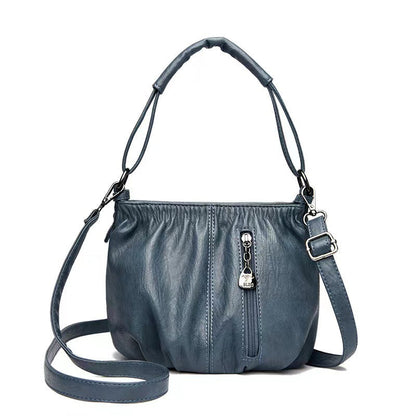 Casual Pleated Bucket Soft Leather Handbag Shoulder Bag