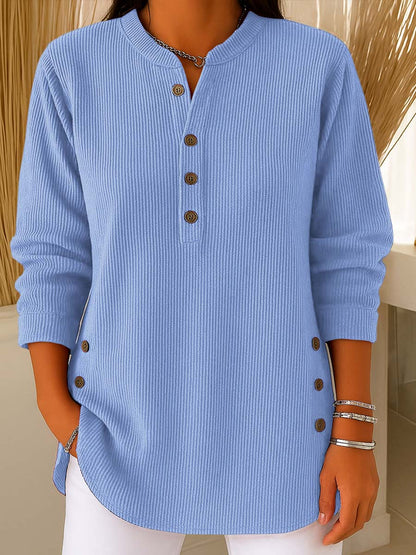 👔 Nur kurze Zeit: 50 % Rabatt🔥Damen Cordbluse mit Henley-Ausschnitt——Ihr Allrounder für jeden Anlass