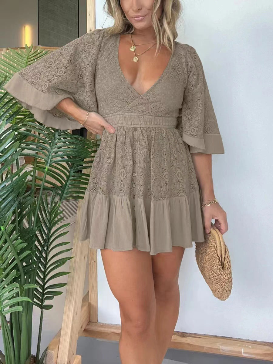 🔥50% OFF🔥Open Back Lace Crochet Romper Dress--One-piece dress style, slimming and fitting, displays graceful figure!